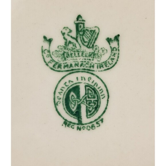 Irish Belleek Ireland Sea Shell Vase & 8" Plate Green 5th Mark 1965-1975 - Picture 6 of 11